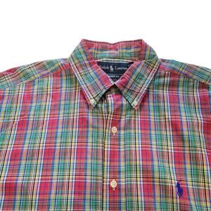 Ralph Lauren Button Down Shirt Mens XL Red Plaid Long Sleeve Preppy Logo Pony